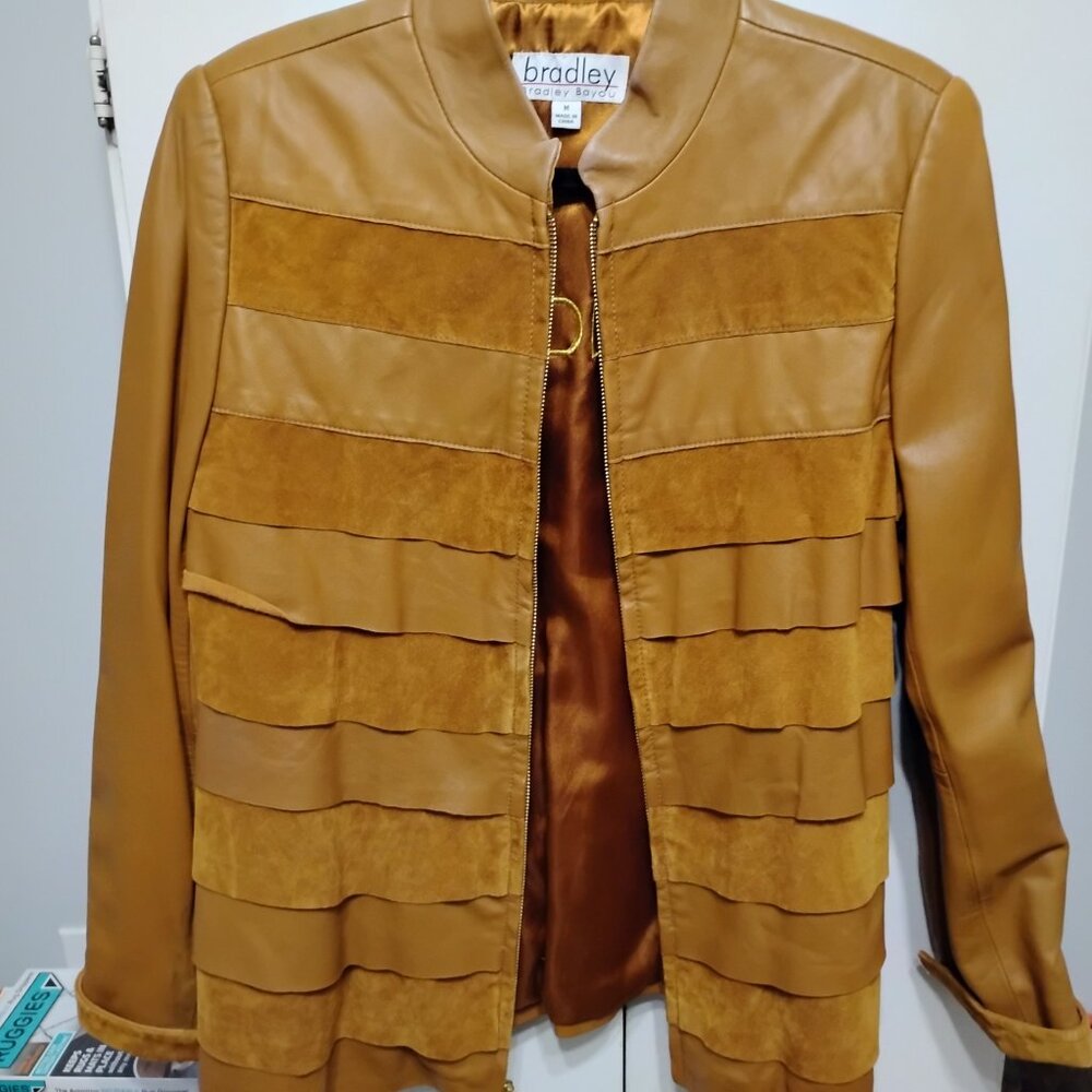 Bradley Bayou suede & leather dress coat               MED Like new - Picture 2 of 6